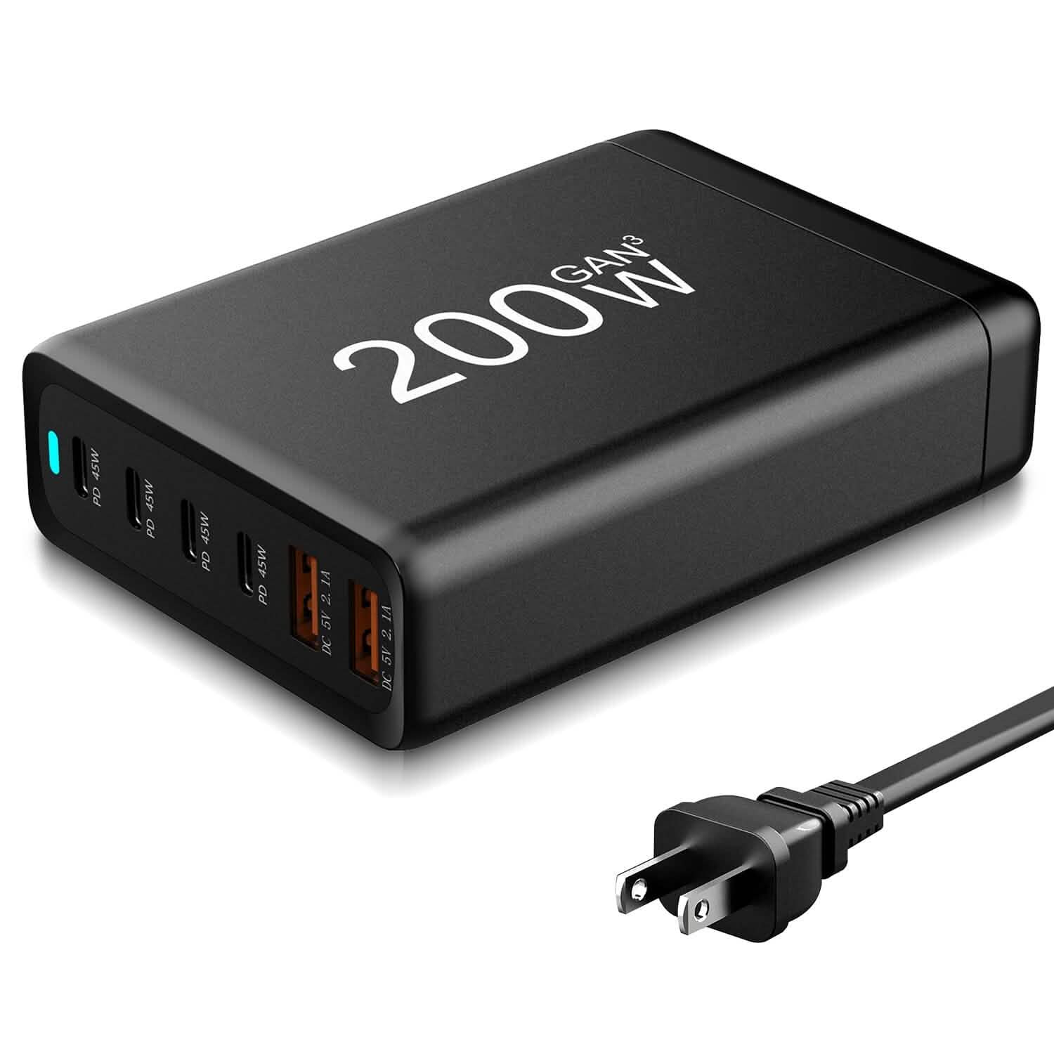200W GaN Charging Station — 6-Port USB-C PD & USB-A Fast Wall Charger