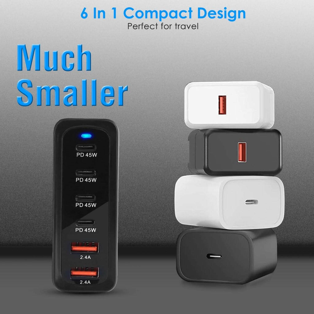 200W GaN Charging Station — 6-Port USB-C PD & USB-A Fast Wall Charger