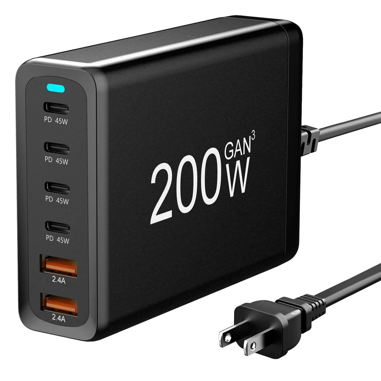 200W GaN Charging Station — 6-Port USB-C PD & USB-A Fast Wall Charger