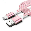 Pink USB cable with metal connectors on a white background