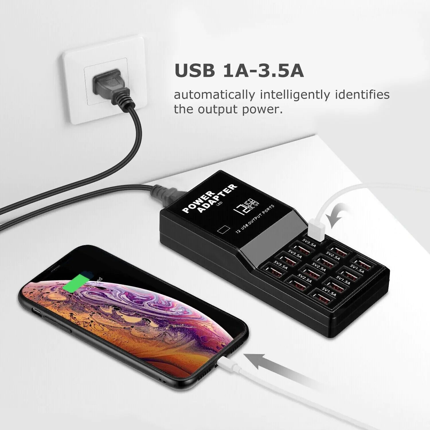 12-Port USB Charging Station Hub — Desktop & Wall Phone Charger Organizer
