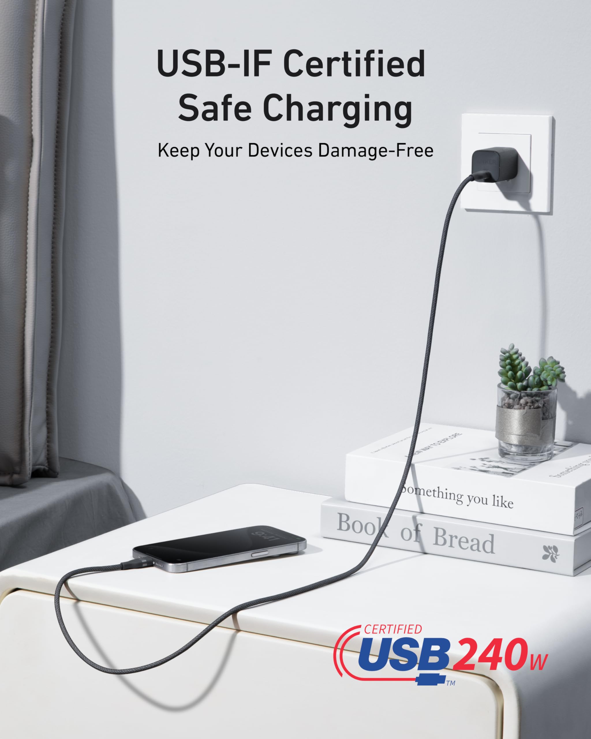 Anker USB-C auf USB-C Kabel (0,9 m / 1,8 m, 240W, Geflecht aus recycelten Materialien)