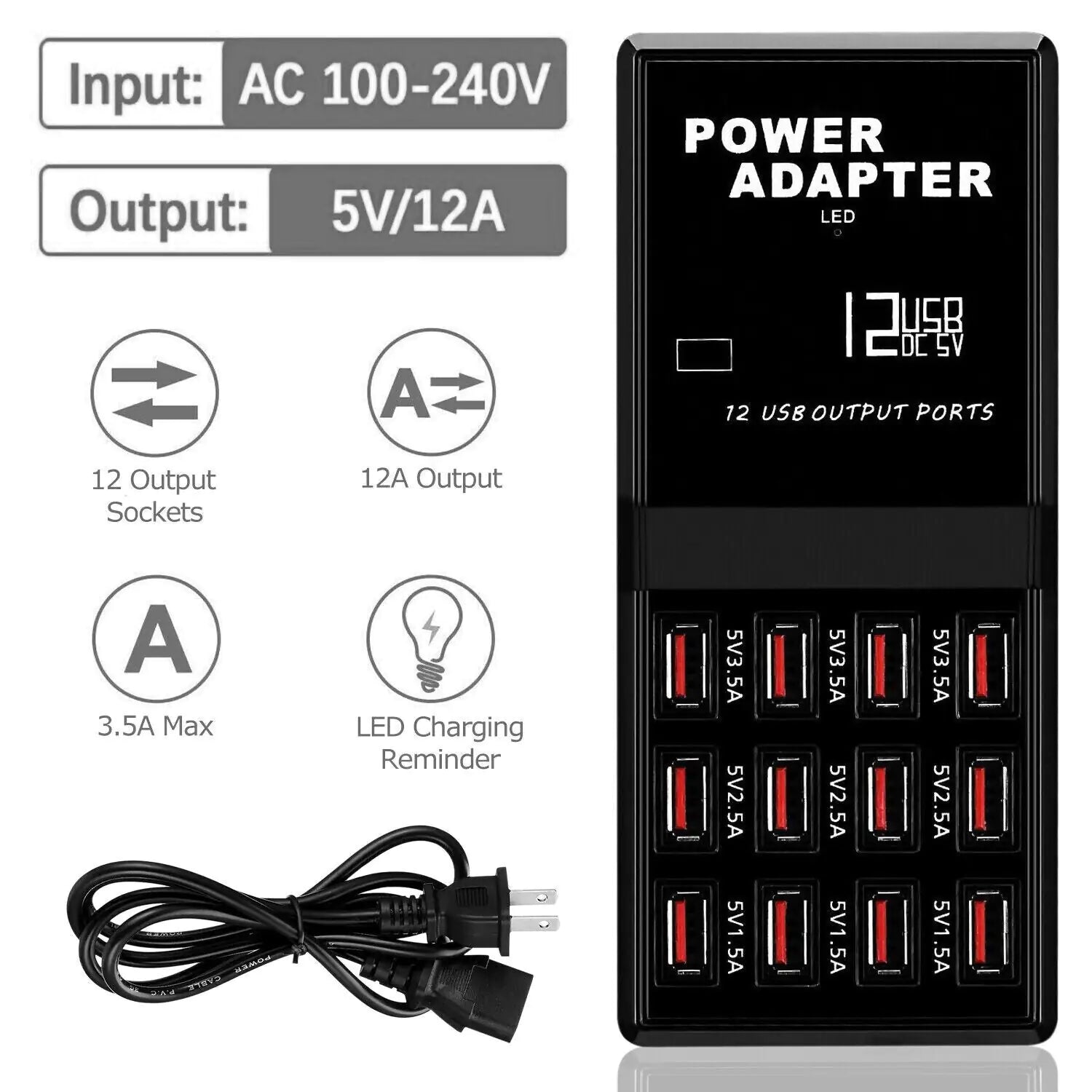 12-Port USB Charging Station Hub — Desktop & Wall Phone Charger Organizer