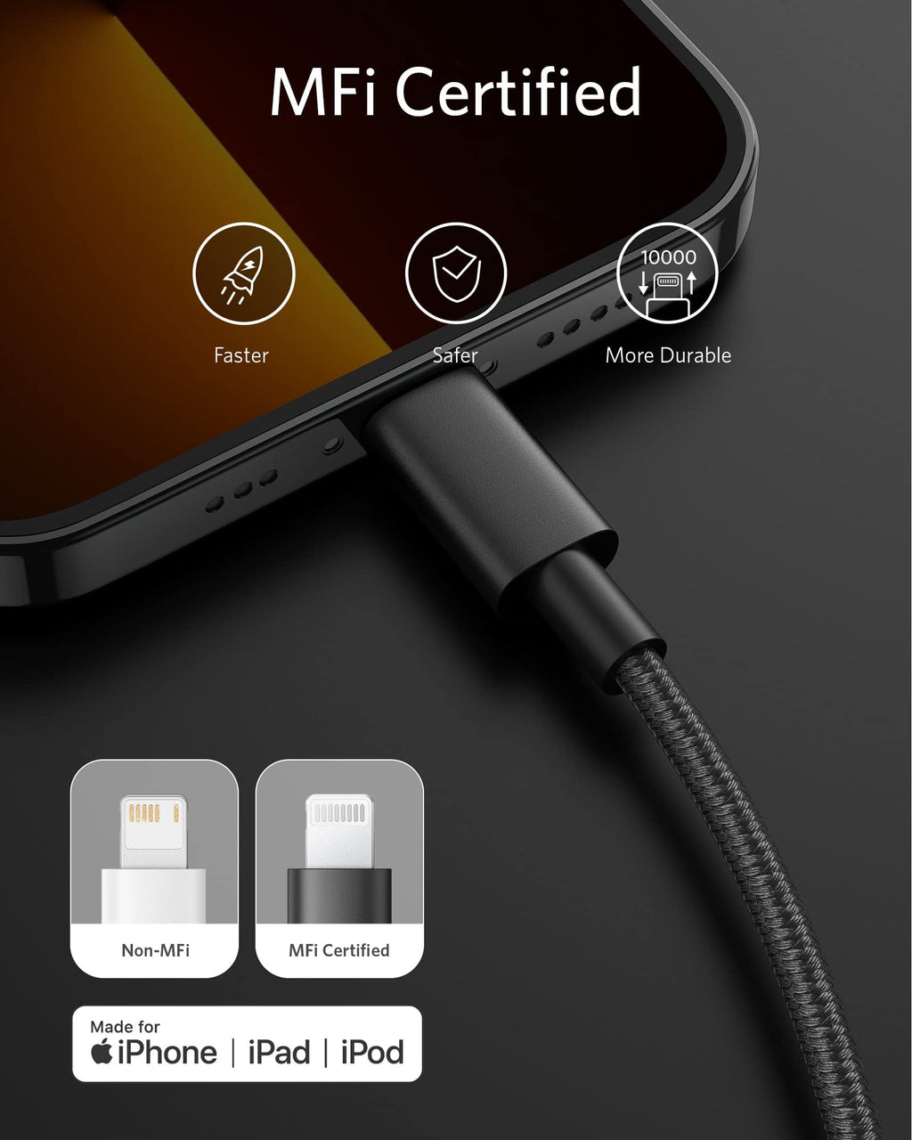 Anker 331 USB-C to Lightning Cable, MFi Certified, Nylon Braided, Fast Charge for iPhone, 1ft / 6ft / 10ft