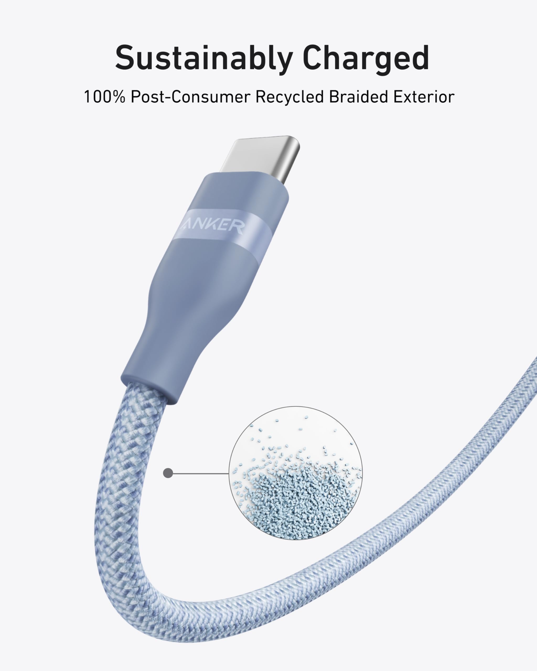 Anker USB-C auf USB-C Kabel (0,9 m / 1,8 m, 240W, Geflecht aus recycelten Materialien)