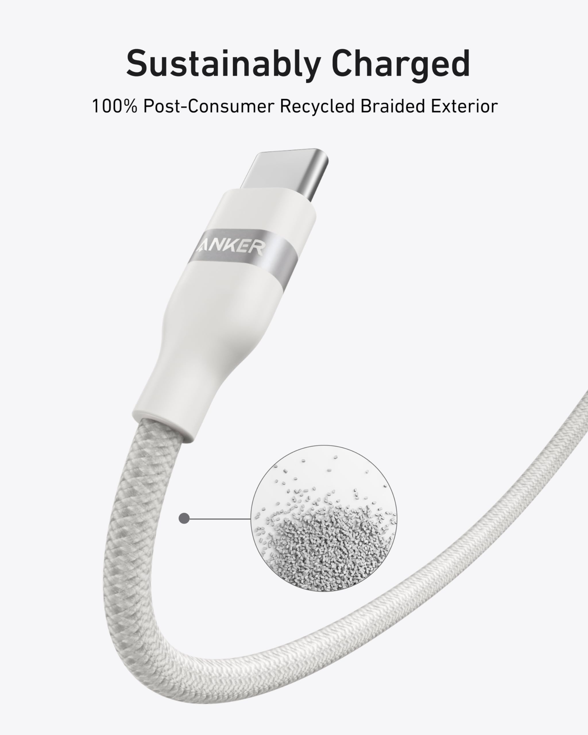 Anker USB-C auf USB-C Kabel (0,9 m / 1,8 m, 240W, Geflecht aus recycelten Materialien)