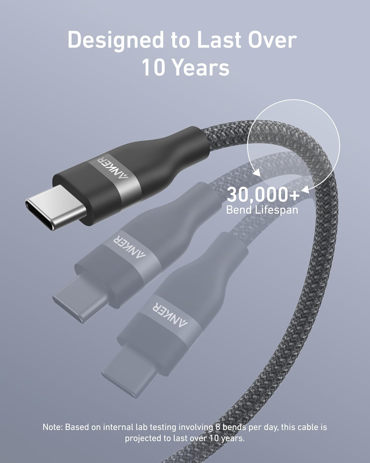 Anker USB-C auf USB-C Kabel (0,9 m / 1,8 m, 240W, Geflecht aus recycelten Materialien)
