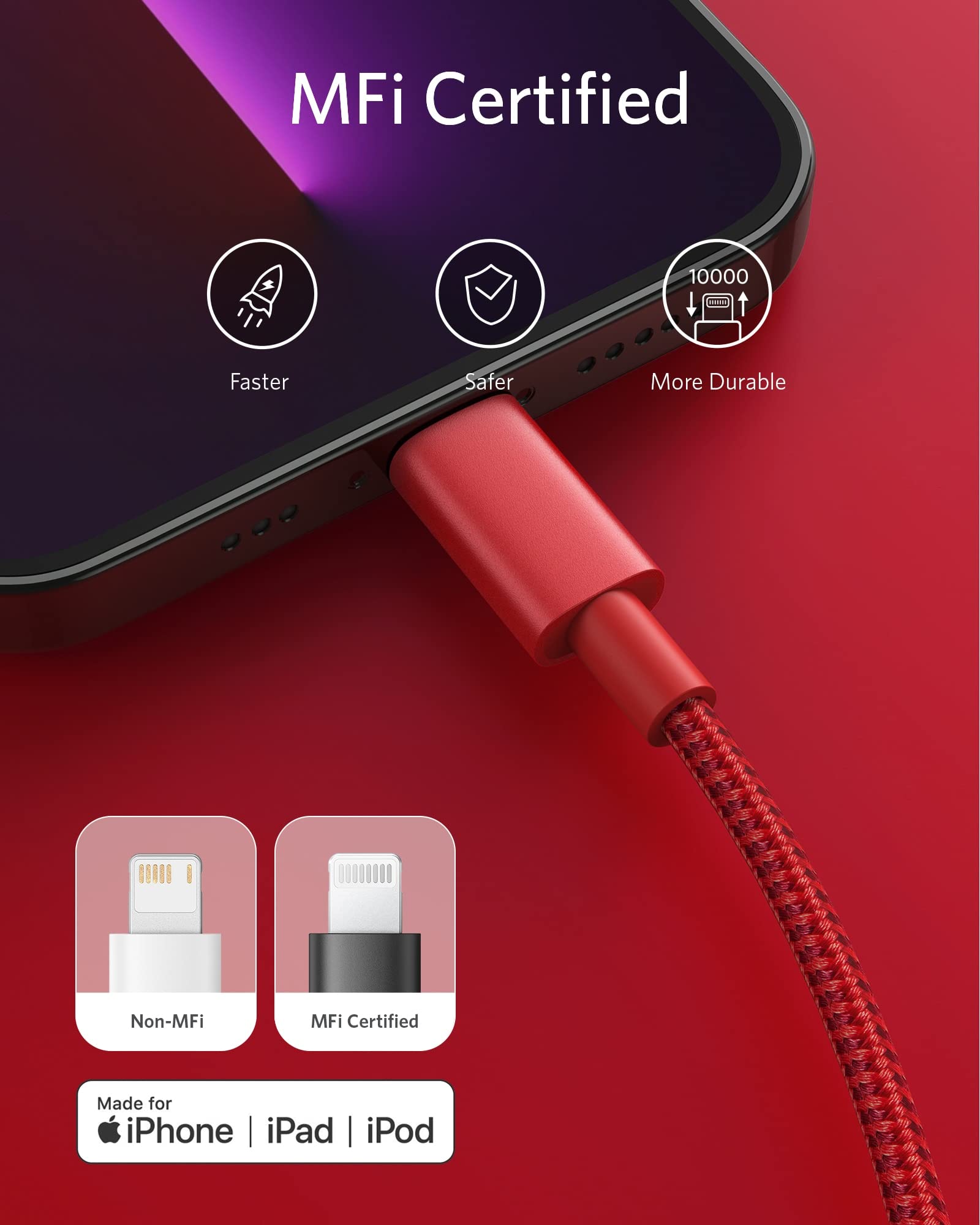 Anker 331 USB-C to Lightning Cable, MFi Certified, Nylon Braided, Fast Charge for iPhone, 1ft / 6ft / 10ft
