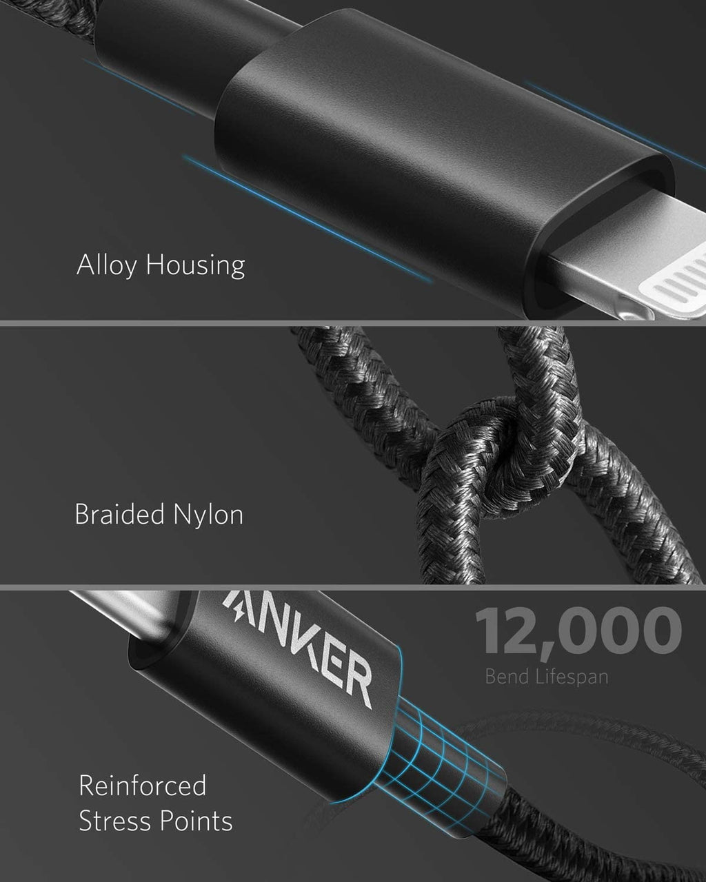 Anker 331 USB-C to Lightning Cable, MFi Certified, Nylon Braided, Fast Charge for iPhone, 1ft / 6ft / 10ft