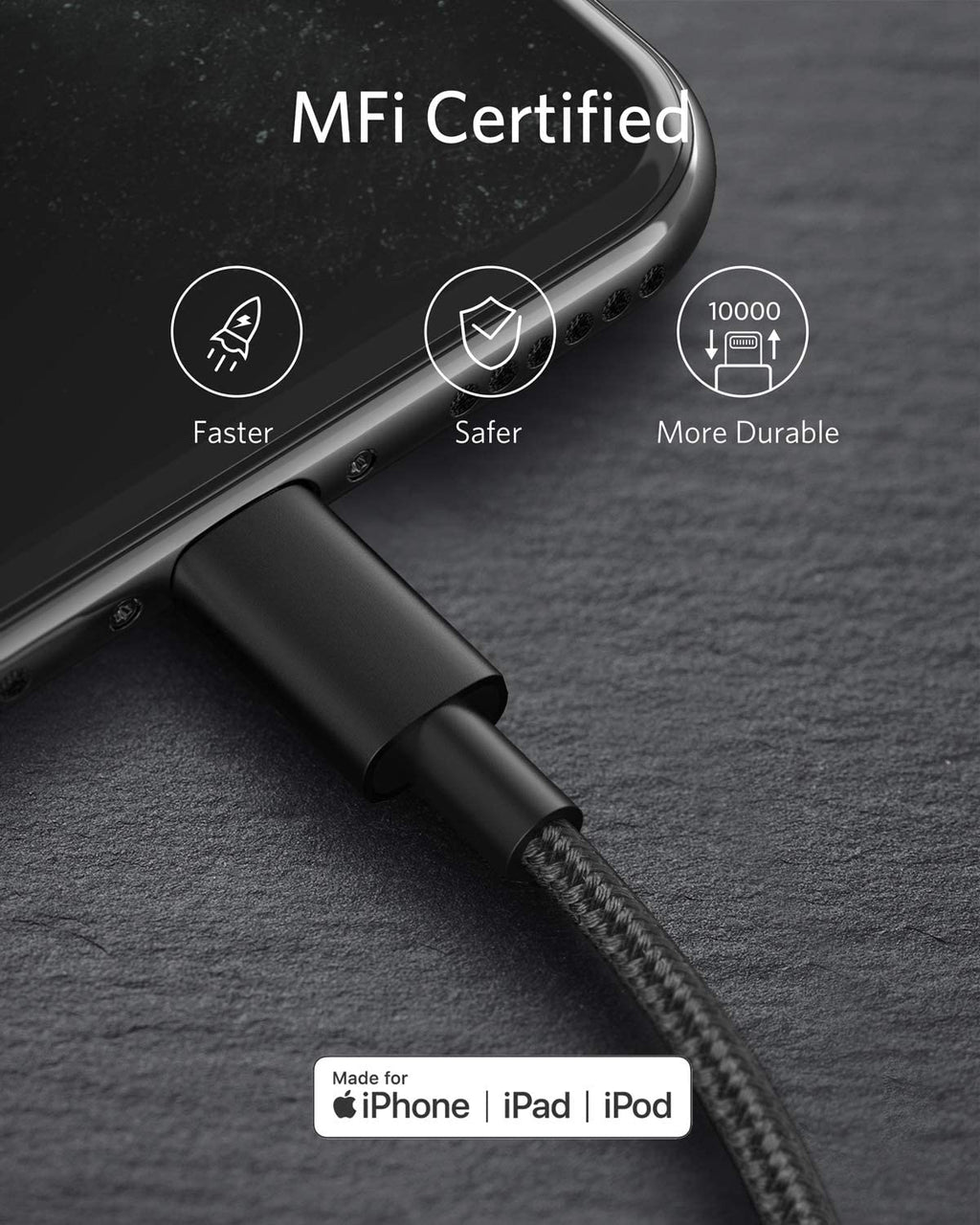 Anker 331 USB-C to Lightning Cable, MFi Certified, Nylon Braided, Fast Charge for iPhone, 1ft / 6ft / 10ft