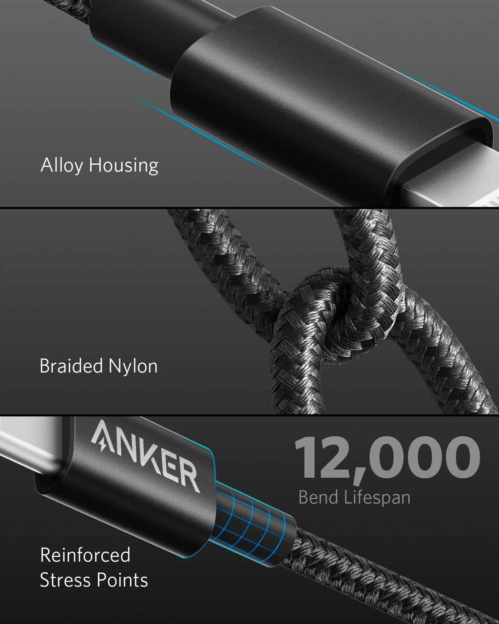 Anker 331 USB-C to Lightning Cable, MFi Certified, Nylon Braided, Fast Charge for iPhone, 1ft / 6ft / 10ft