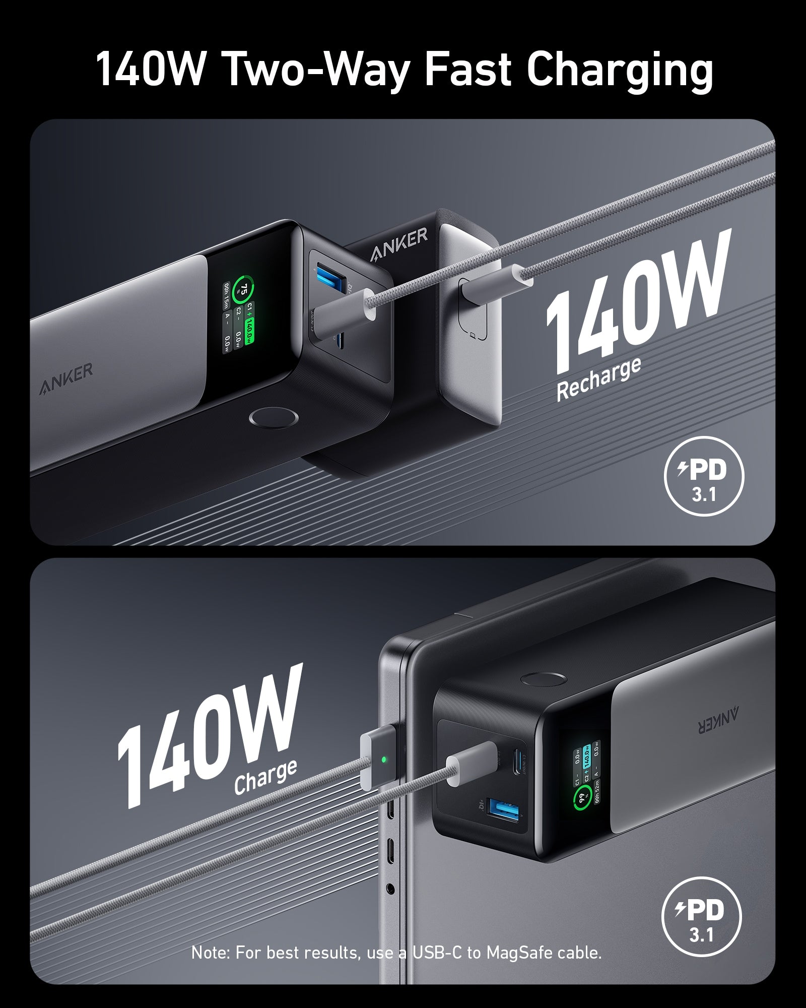 Anker 737 Power Bank (PowerCore 24K) – 140W, 24000mAh, USB-C Laptop Charger