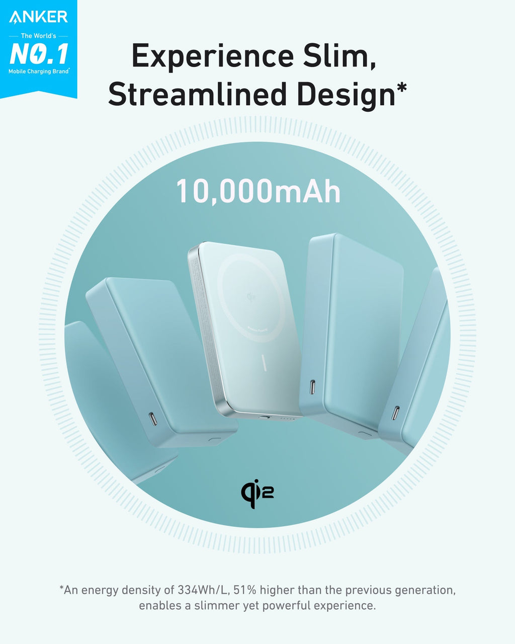 Anker MagGo Power Bank 10K Slim, Qi2 15W Wireless Charging, 10,000mAh, USB-C 30W, MagSafe Compatible for iPhone