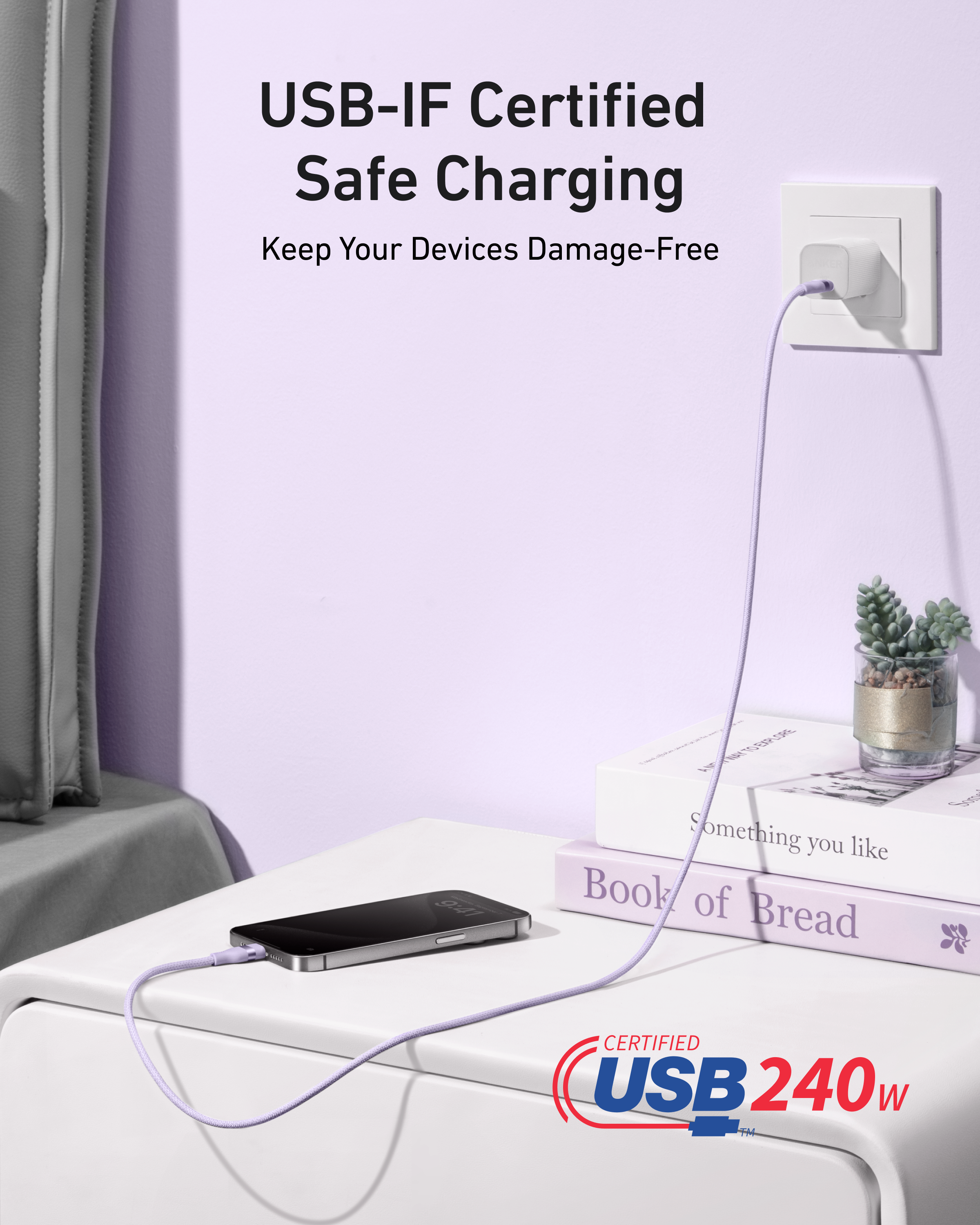 Anker USB-C auf USB-C Kabel (0,9 m / 1,8 m, 240W, Geflecht aus recycelten Materialien)