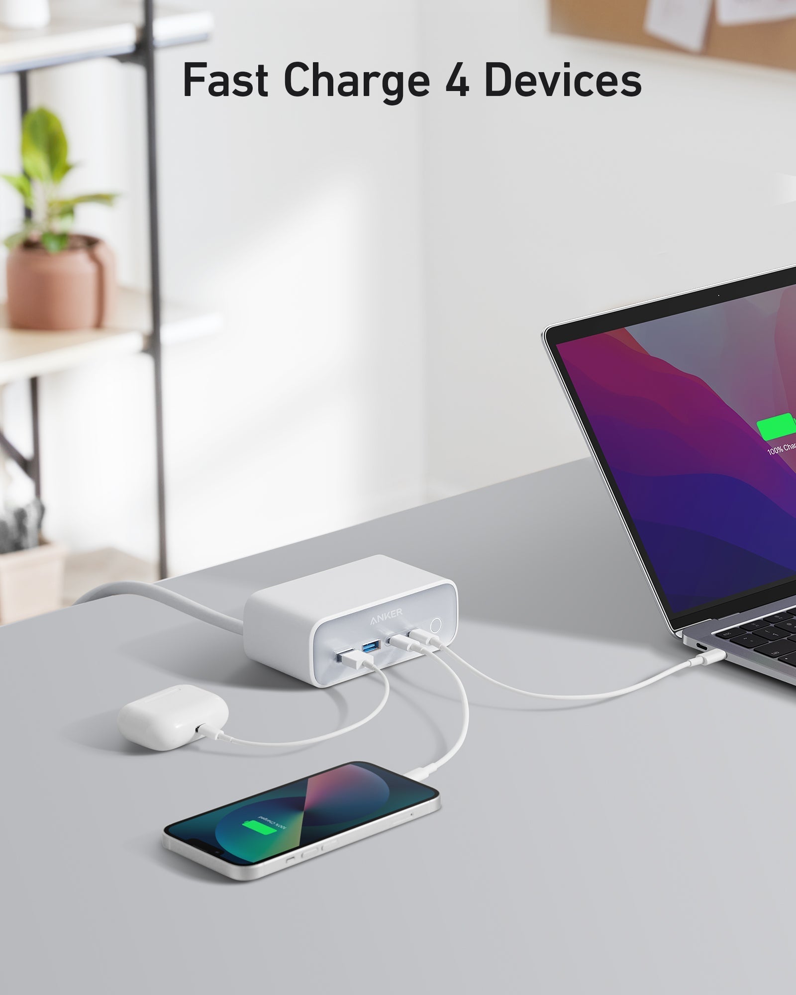 Anker 525 Charging Station, 7-in-1 Power Strip with 3 AC Outlets, 2 USB-C & 2 USB-A Fast Charge Ports, ActiveShield 2.0, Desktop Charger for Home Office