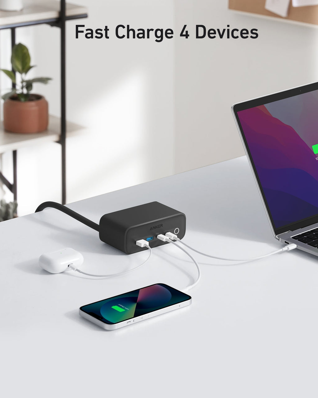 Anker 525 Charging Station, 7-in-1 Power Strip with 3 AC Outlets, 2 USB-C & 2 USB-A Fast Charge Ports, ActiveShield 2.0, Desktop Charger for Home Office