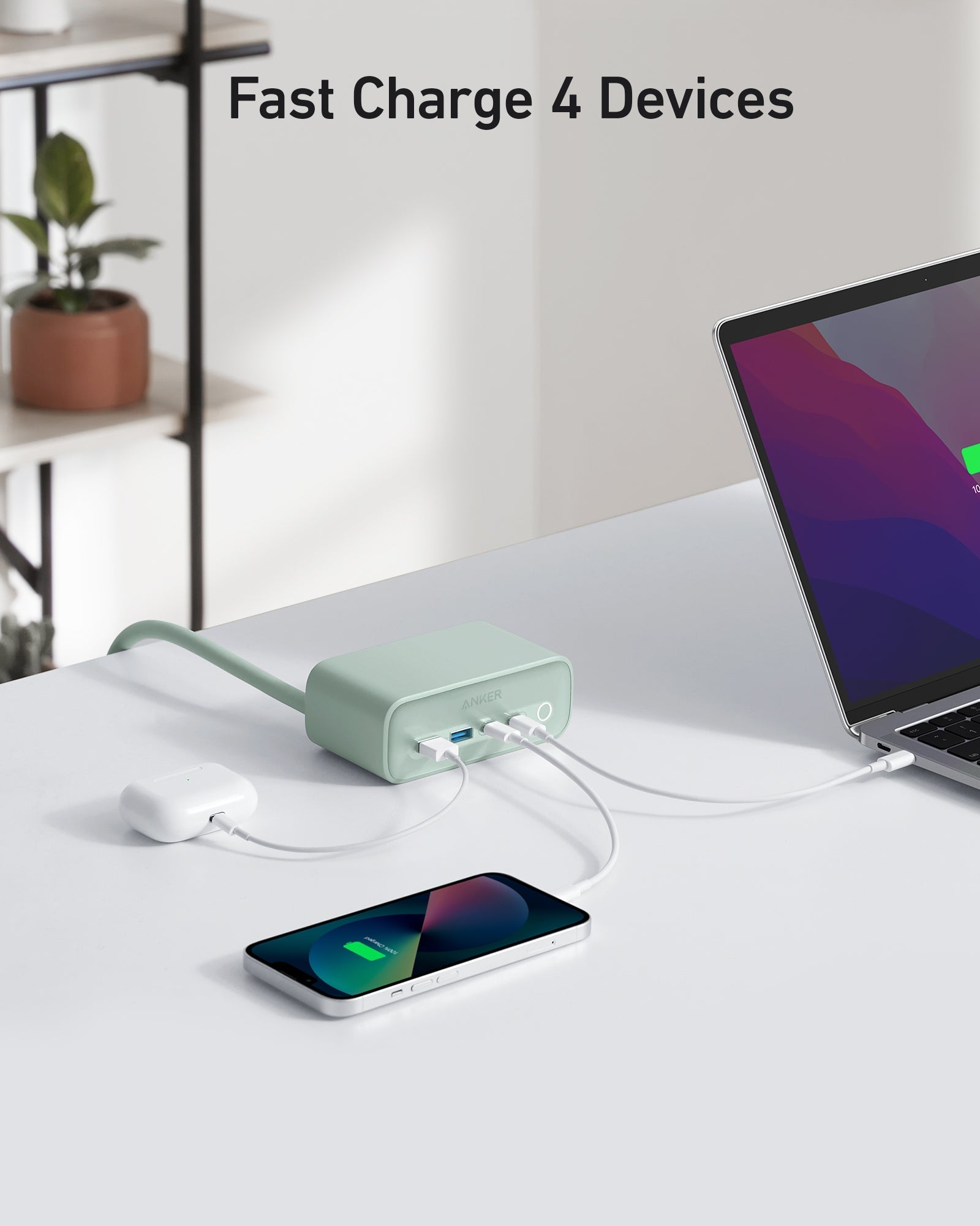 Anker 525 Charging Station, 7-in-1 Power Strip with 3 AC Outlets, 2 USB-C & 2 USB-A Fast Charge Ports, ActiveShield 2.0, Desktop Charger for Home Office