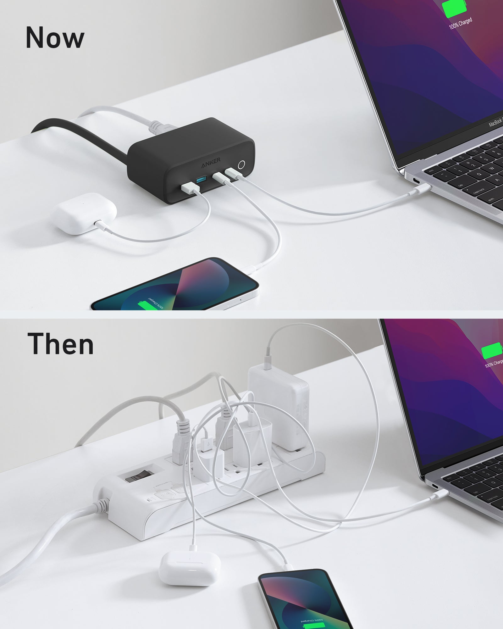 Anker 525 Charging Station, 7-in-1 Power Strip with 3 AC Outlets, 2 USB-C & 2 USB-A Fast Charge Ports, ActiveShield 2.0, Desktop Charger for Home Office