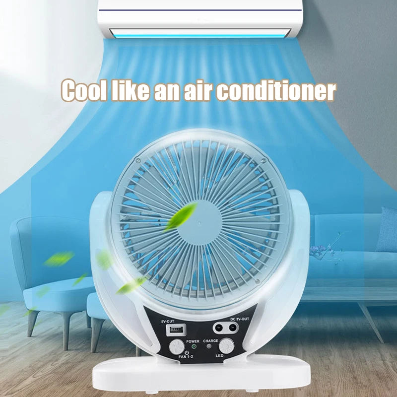 Portable fan with air conditioning effect in a room setting