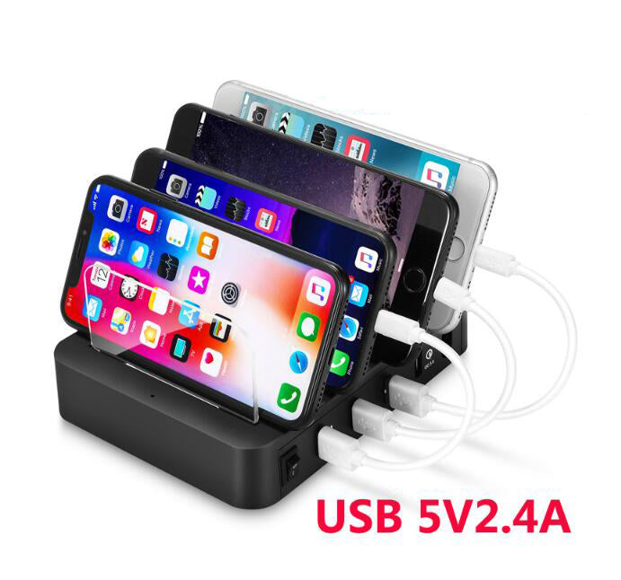 4-Port 24W USB Charging Station Dock — Desktop Multi-Device Phone Charger