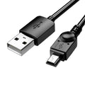 USB cable with one end being a standard USB connector and the other an micro USB connector on a dark gray background.