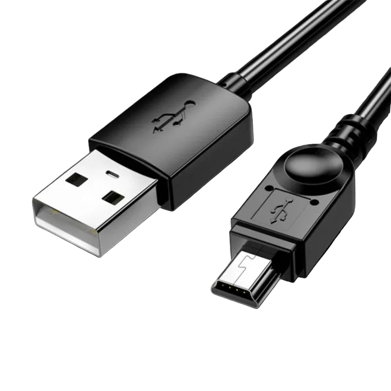 USB cable with one end being a standard USB connector and the other an micro USB connector on a dark gray background.