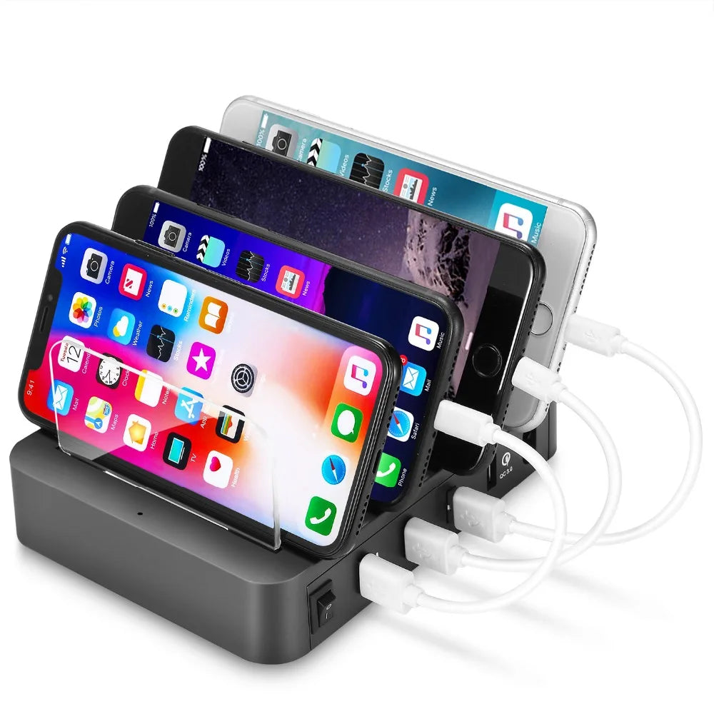 4-Port 24W USB Charging Station Dock — Desktop Multi-Device Phone Charger
