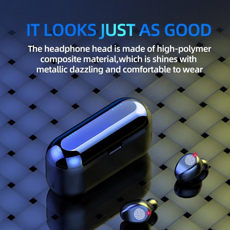 Wireless earbuds with charging case on a textured surface