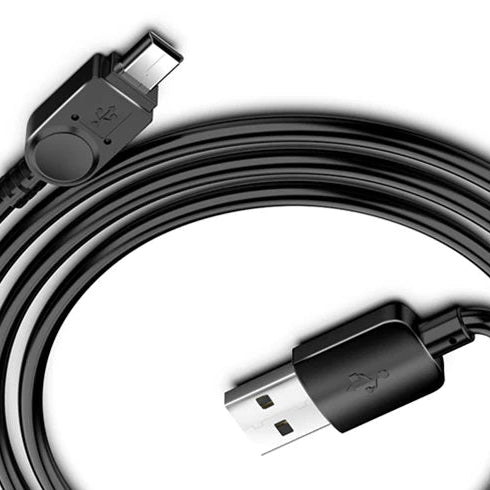 Black USB cable with connectors on a white background