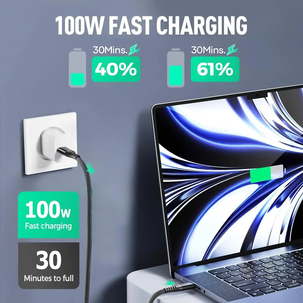 100W Transparent Luminous 3-in-1 Super Fast Charging Cable with LED Display, USB C to Lightning/USB A/Micro Adapter