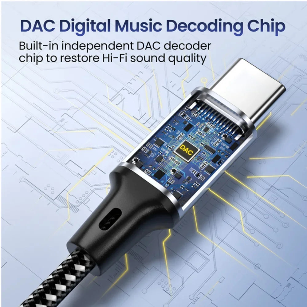 USB Type C To 3.5Mm Jack AUX Cable DAC USB-C Audio Adapter 1m 1.5m 2m for Phone Headphones Car HIFI Stereo Sound Audio Connector
