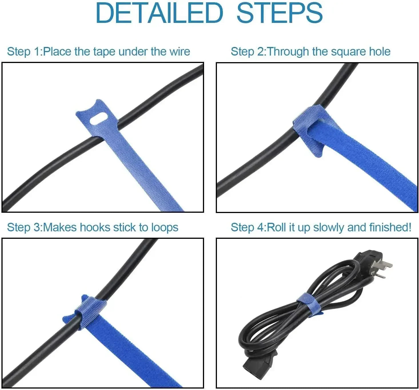 T-Type Self-Adhesive Hook & Loop Cable Ties — Reusable Nylon Velcro Straps (50 Pack)