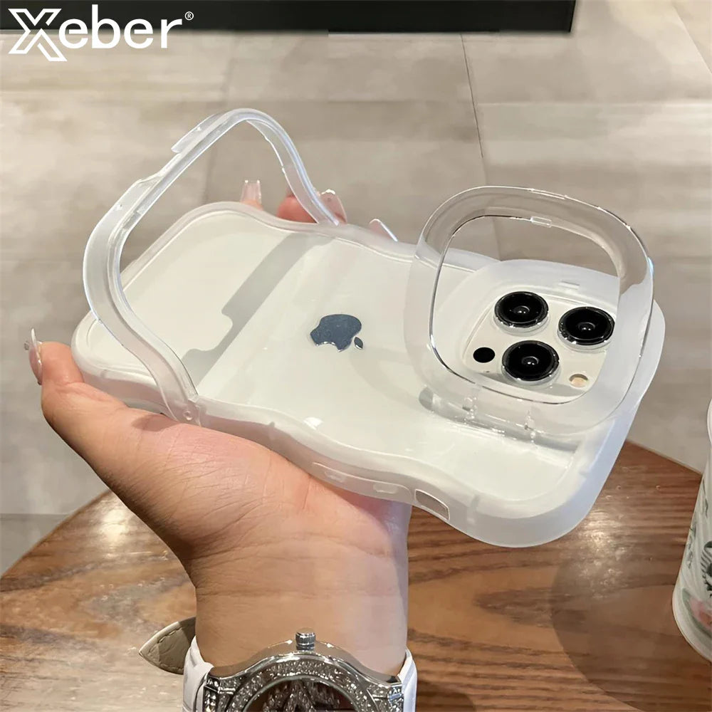 2-in-1 Clear Wave iPhone Case with Folding Kickstand