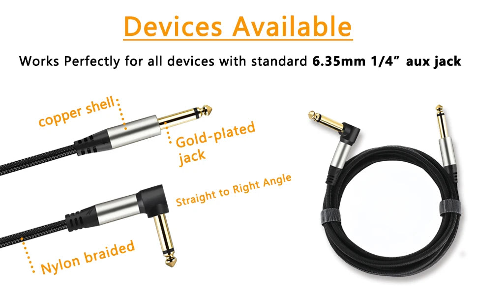 1/4" TS Mono Guitar Cable | Nylon Braided OFC | Straight & Right-Angle