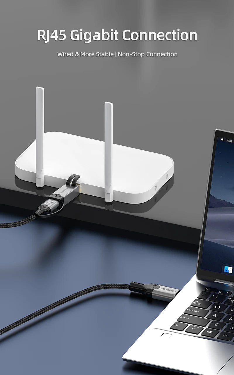 USB C to Gigabit Ethernet Cable 3 in 1 4K@60Hz Video Output 100W PD Fast Charging USB 3.2 20Gbps Transmission for Laptop Phone