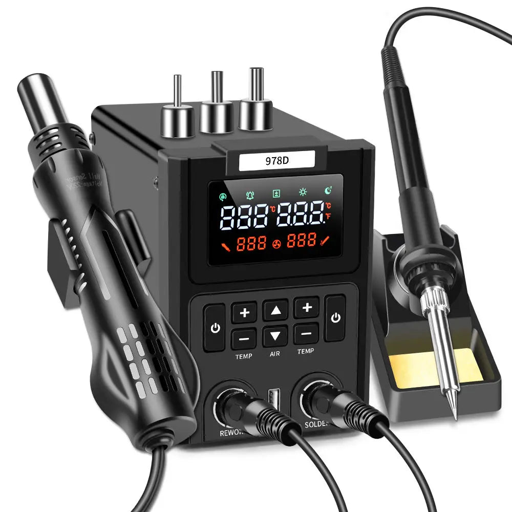 2-in-1 Hot Air Heat Gun and Soldering Iron - SMD Rework Station Dual LED Display