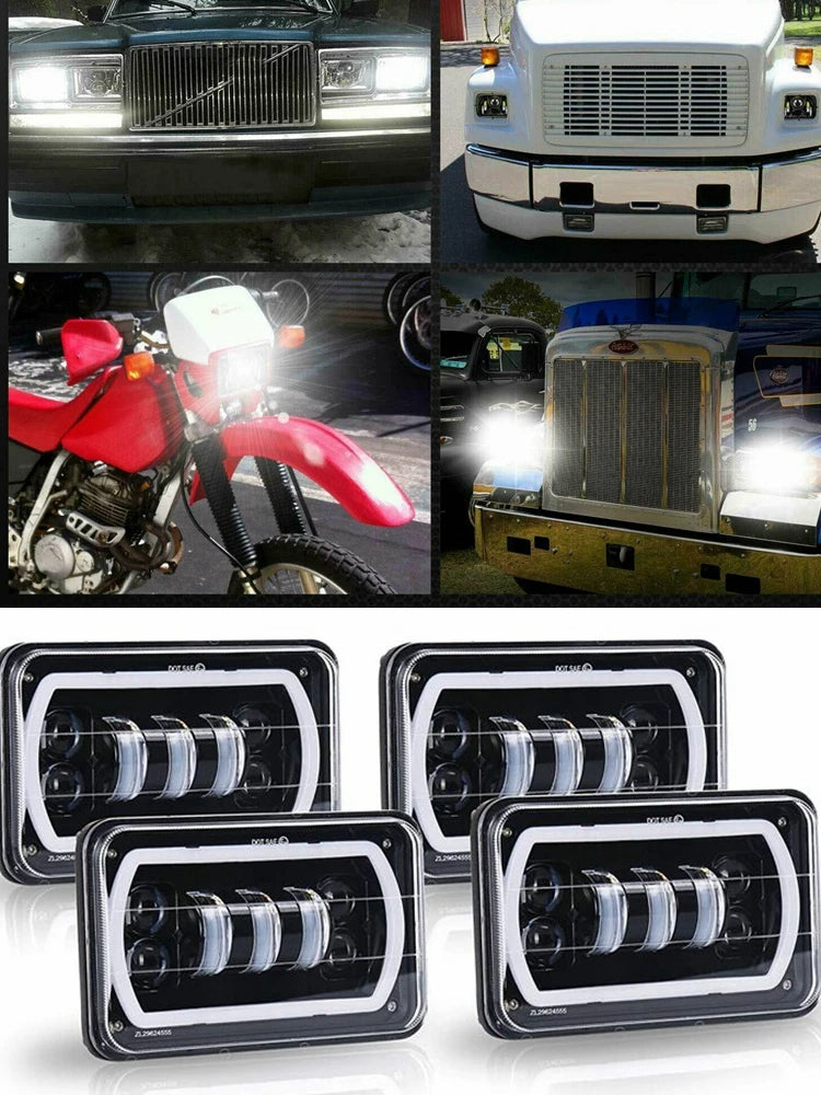 4x6 LED Headlight with White Halo DRL and Amber H4 Plug - 1 PC