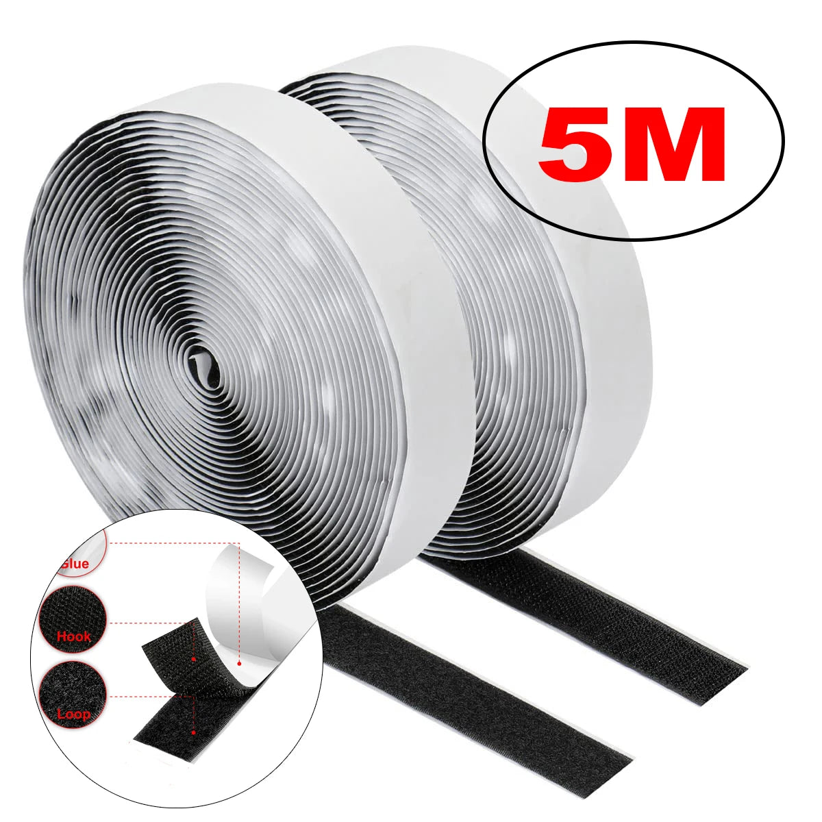 Self-Adhesive Hook & Loop Velcro Tape — Black & White, 20–50mm Width