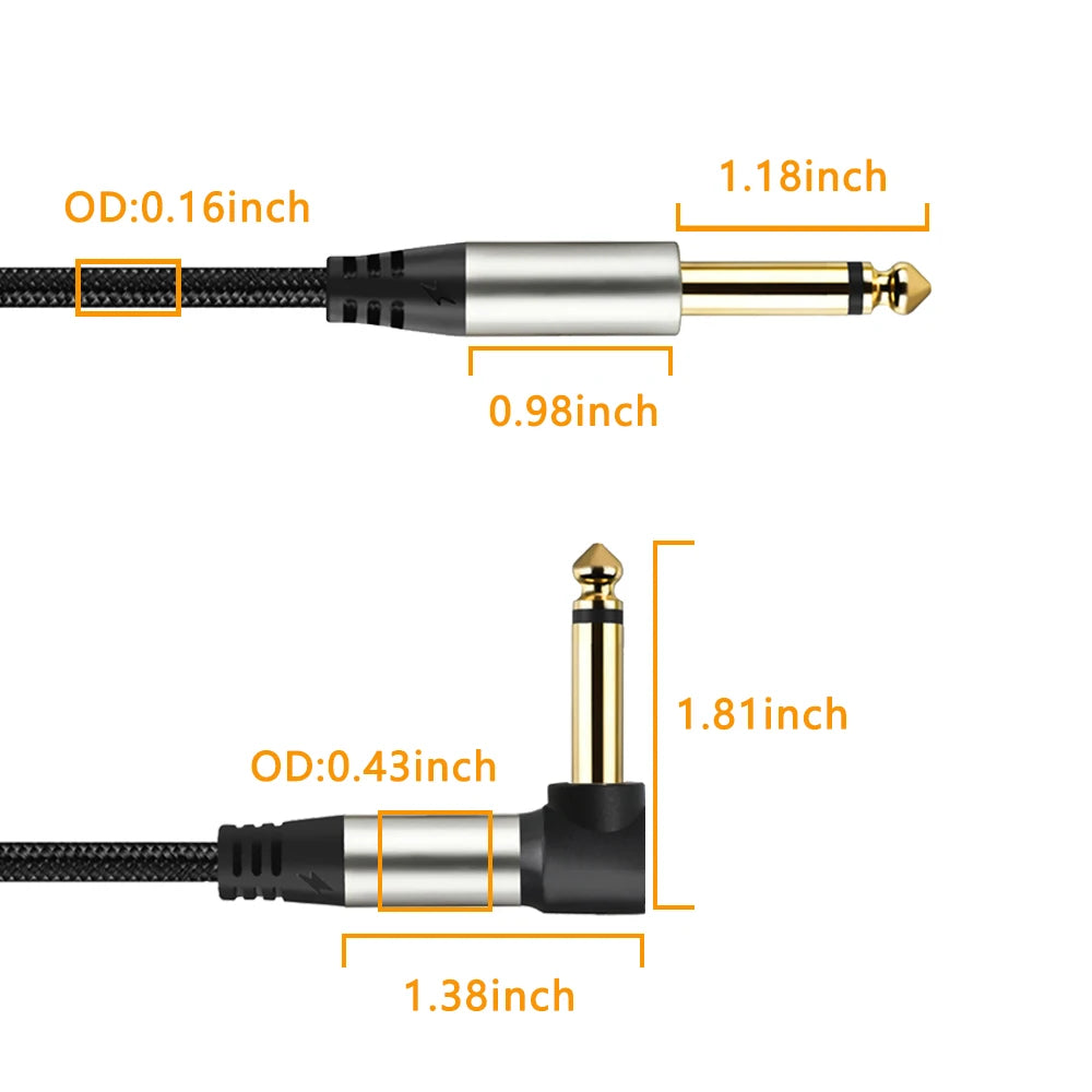 1/4" TS Mono Guitar Cable | Nylon Braided OFC | Straight & Right-Angle