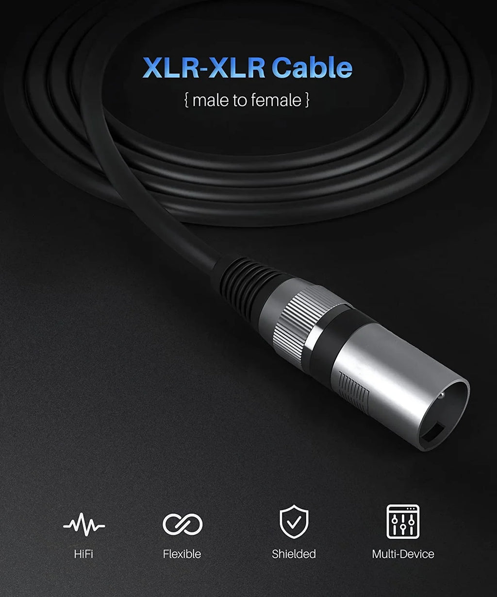 OFC XLR Balanced Microphone Cable | 3-Pin Male to Female | 1m–15m
