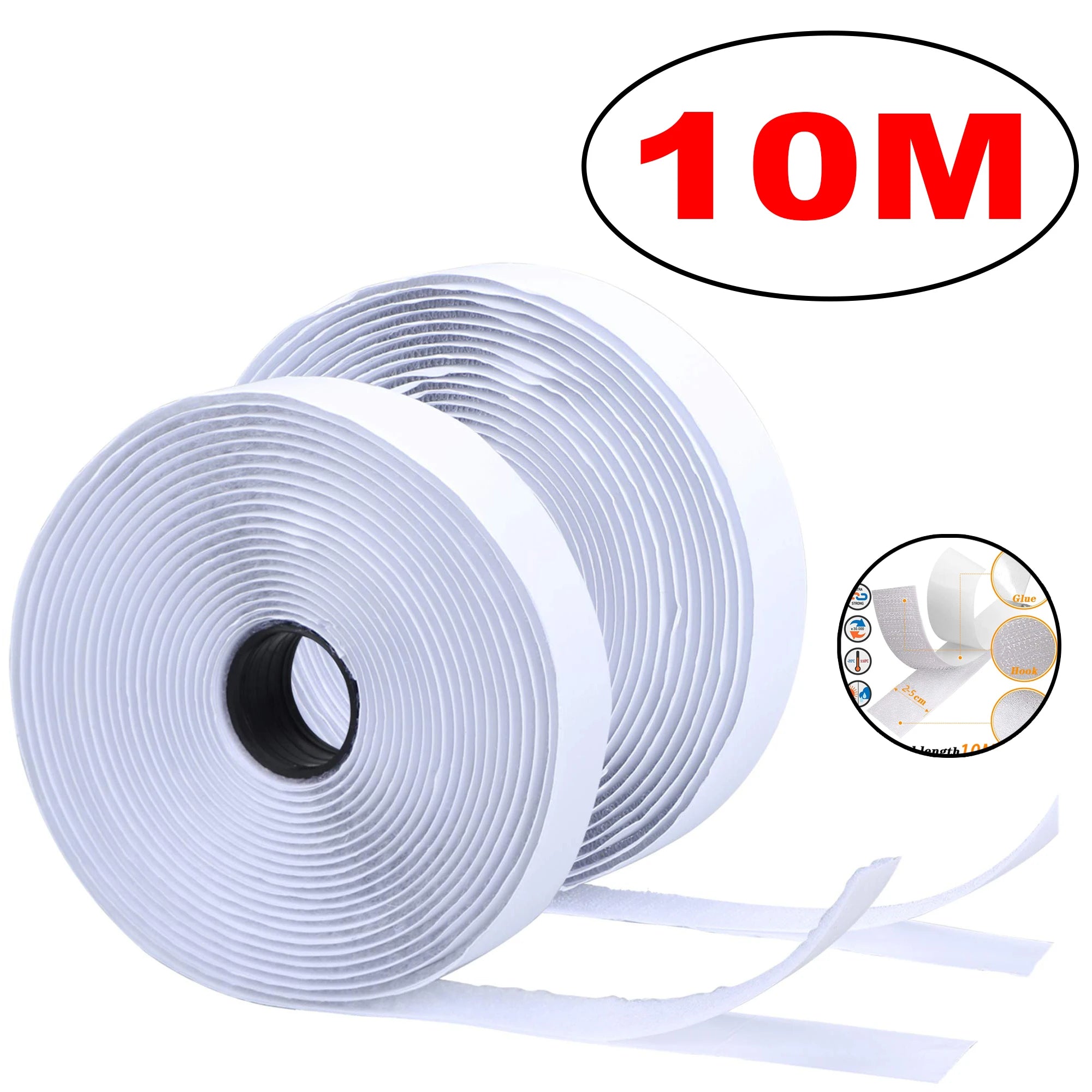 Self-Adhesive Hook & Loop Velcro Tape — Black & White, 20–50mm Width