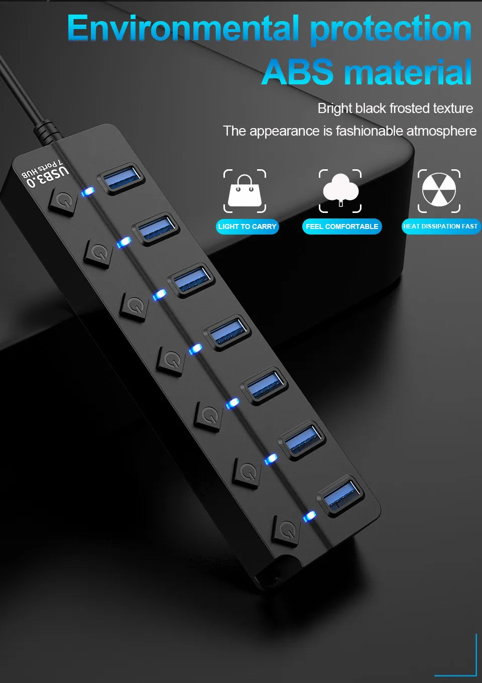 USB 3.0 Hub — 4 & 7 Port Splitter with LED & On/Off Switch