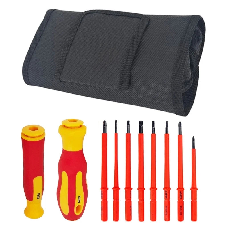 Insulated Electrician Screwdriver Set - 8-Tip with Roll Bag