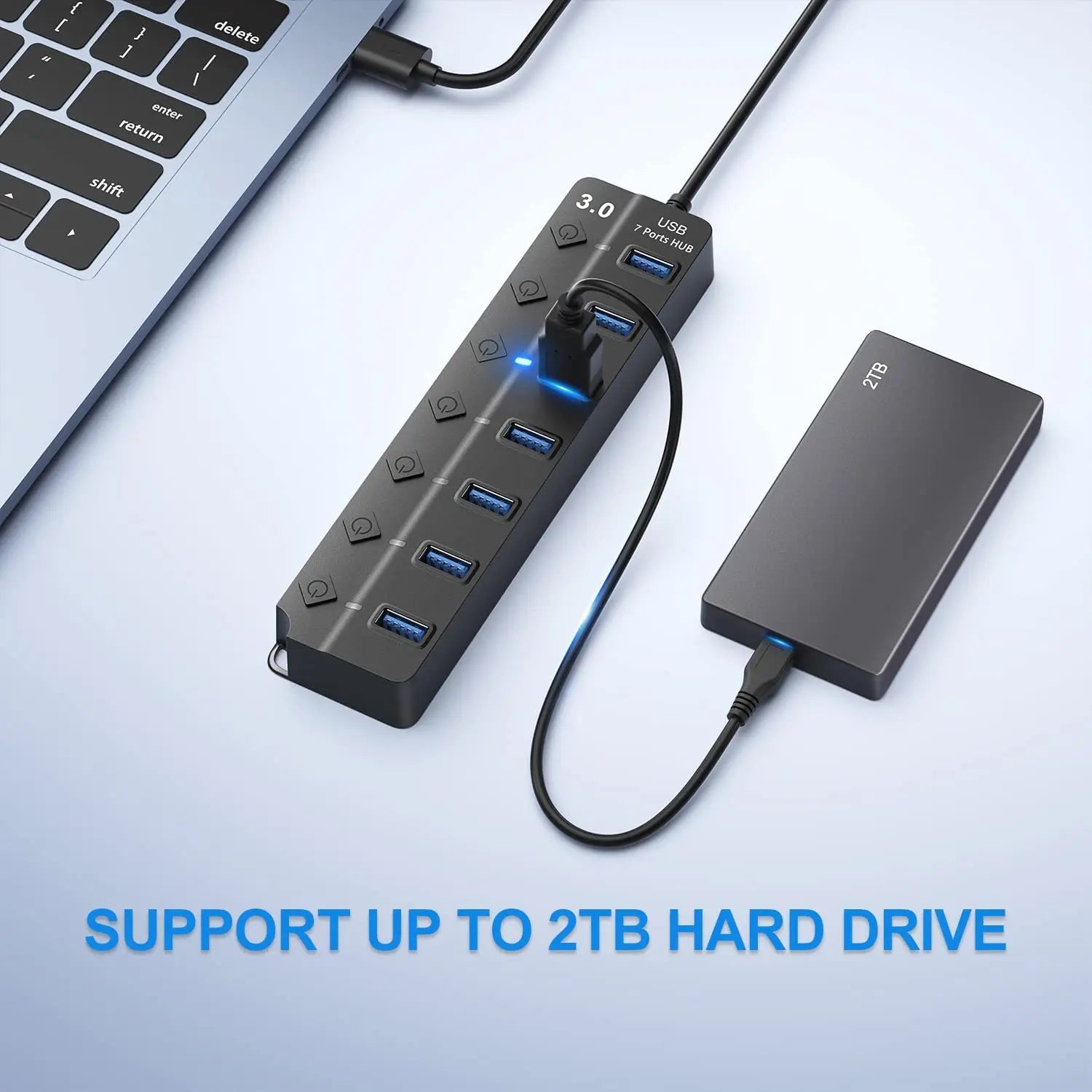 USB 3.0 Hub — 4 & 7 Port Splitter with LED & On/Off Switch