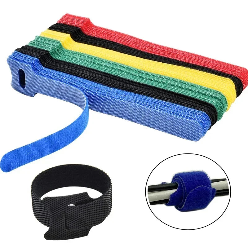 T-Type Self-Adhesive Hook & Loop Cable Ties — Reusable Nylon Velcro Straps (50 Pack)