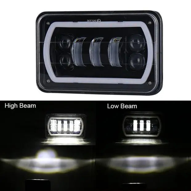 4x6 LED Headlight with White Halo DRL and Amber H4 Plug - 1 PC