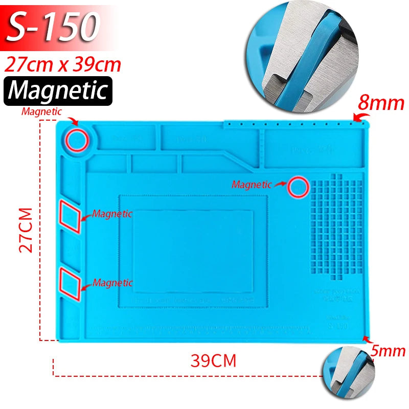 Silicone Soldering Mat - Heat Resistant 932F Anti-Static Magnetic Work Mat