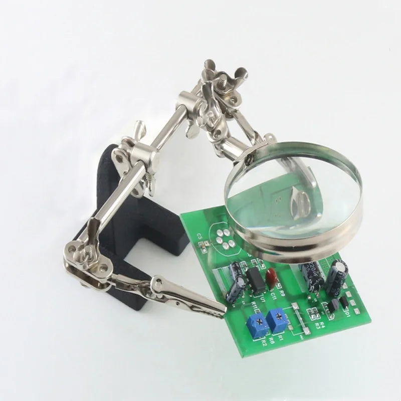 Soldering Iron Station Stand with Magnifying Glass and Third Hand Clamp