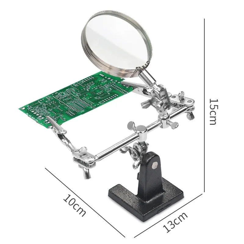 Soldering Iron Station Stand with Magnifying Glass and Third Hand Clamp