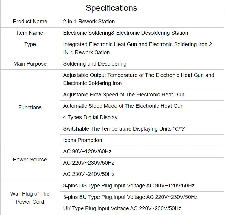 2-in-1 Hot Air Heat Gun and Soldering Iron - SMD Rework Station Dual LED Display